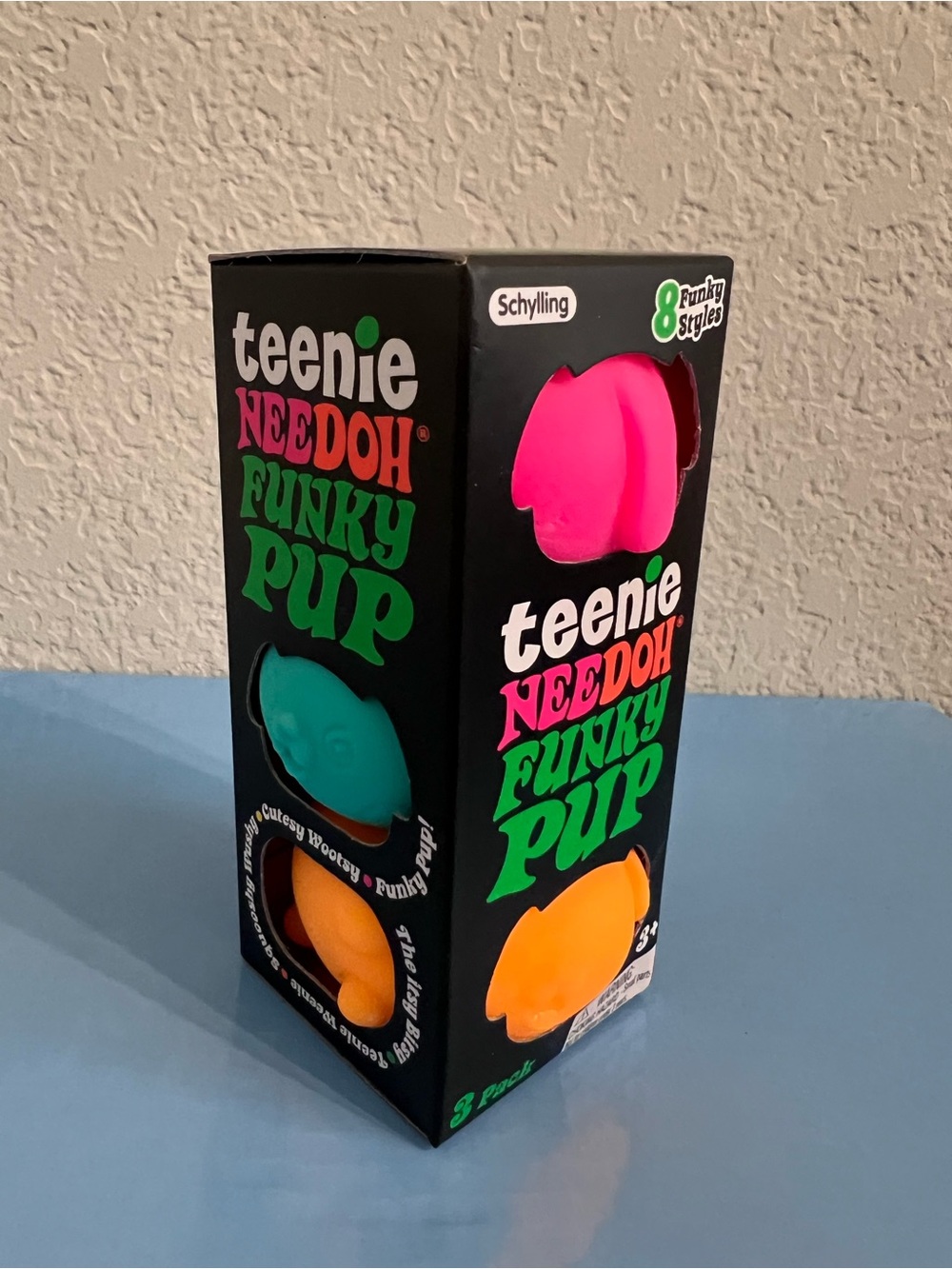 Authentic Teenie Needoh Funky Pup 3-Pack — Pink🩷, Teal🩵, Orange🧡